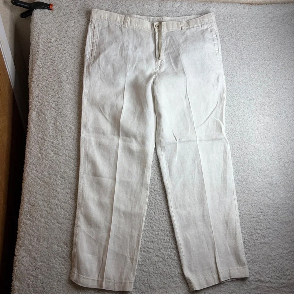 Tommy Bahama Relax Mens 100% Linen Pants Off White Drawstring Straight Leg L/G